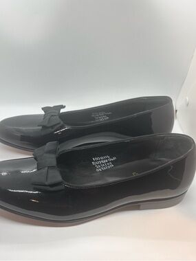 Men's Black Patent Slip-On Loafers with Bow Accent